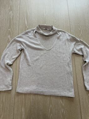 ZARA TRAFALUC Oatmeal Cotton Knit Open Cut-Out Neck Pullover Sweater Sz Small